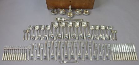 A SERVICE OF GEORGE V SILVER OLD ENGLISH THREAD PATTERN FLATWARE by Goldsmiths & Silversmiths