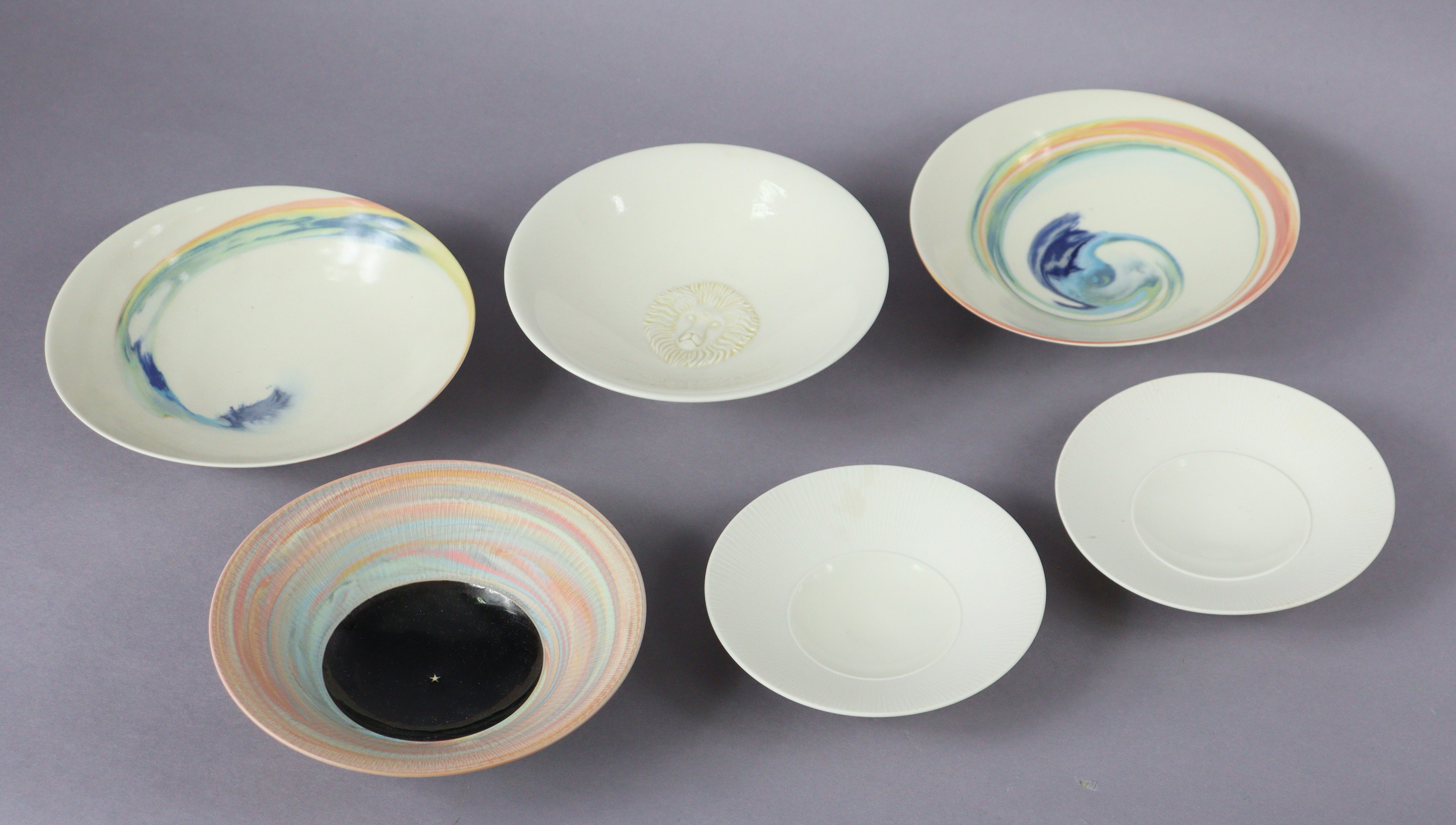 Six various Stephen Maguire studio pottery conical bowls, three with marbled glaze, 19.5cm dia., one - Image 2 of 7
