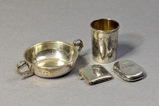 A George V silver small two-handled shallow bowl, 7.4cm dia., Chester 1937 (1.8oz); a late Victorian