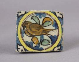 An antique European painted tile fragment, 7.5cm x 8cm.