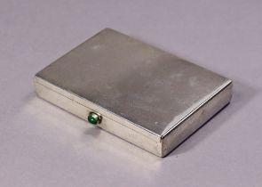 A Russian silver (.875 standard) cigarette case of plain flat rectangular form, with green paste