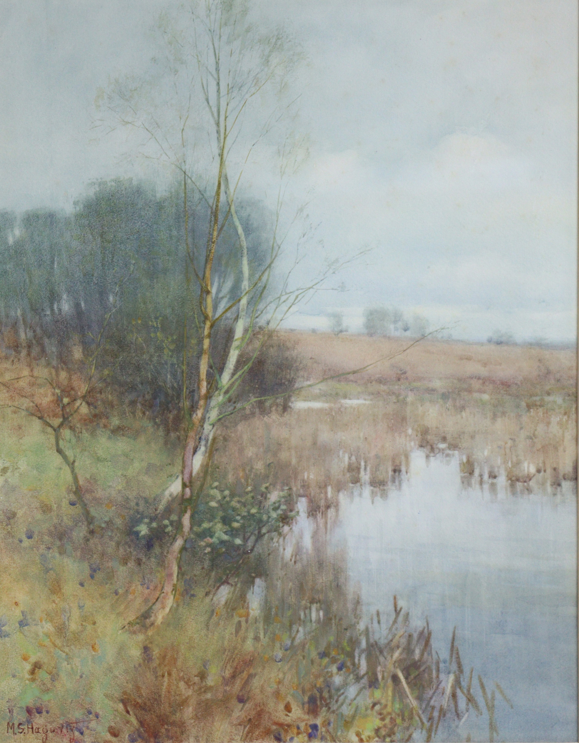 MARY S. HAGARTY (1882-1938) A rural river landscape with willows, Waterolour, signed lower left,