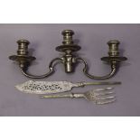 A modern silver candelabra upper-part in the early 18th century style, with two curved arms &