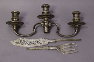 A modern silver candelabra upper-part in the early 18th century style, with two curved arms &