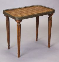 A Regency parquetry-inlaid small occasional table with pierced brass gallery to the rectangular top,