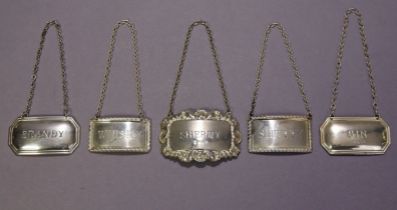 A pair of modern silver decanter labels of rectangular shape with gadrooned borders, inscribed “