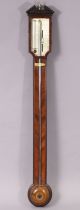 A George III inlaid mahogany stick barometer, the silvered dial signed “Ronketi Fecit”, with