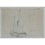 Attributed to JOHN SELL COTMAN (1782-1842). Sketch of fishing boats in calm seas, pencil on paper,