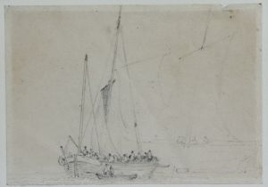 Attributed to JOHN SELL COTMAN (1782-1842). Sketch of fishing boats in calm seas, pencil on paper,