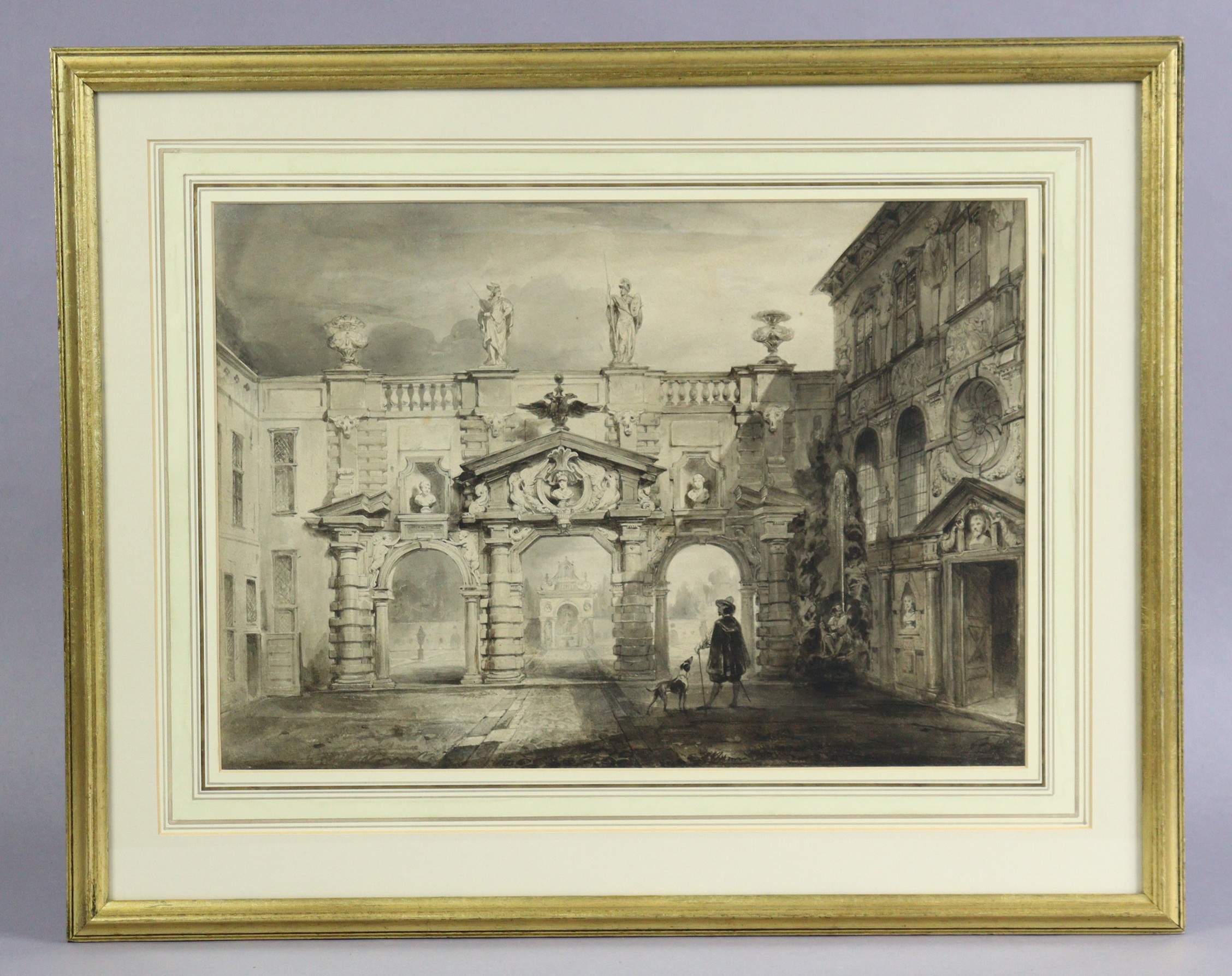 ENGLISH SCHOOL, late 18th/early 19th century. Rubens House, Antwerp. Monochrome watercolour, 29cm - Image 2 of 2