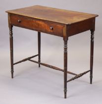 A late Georgian mahogany side table with rounded corners to the rectangular top, fitted frieze