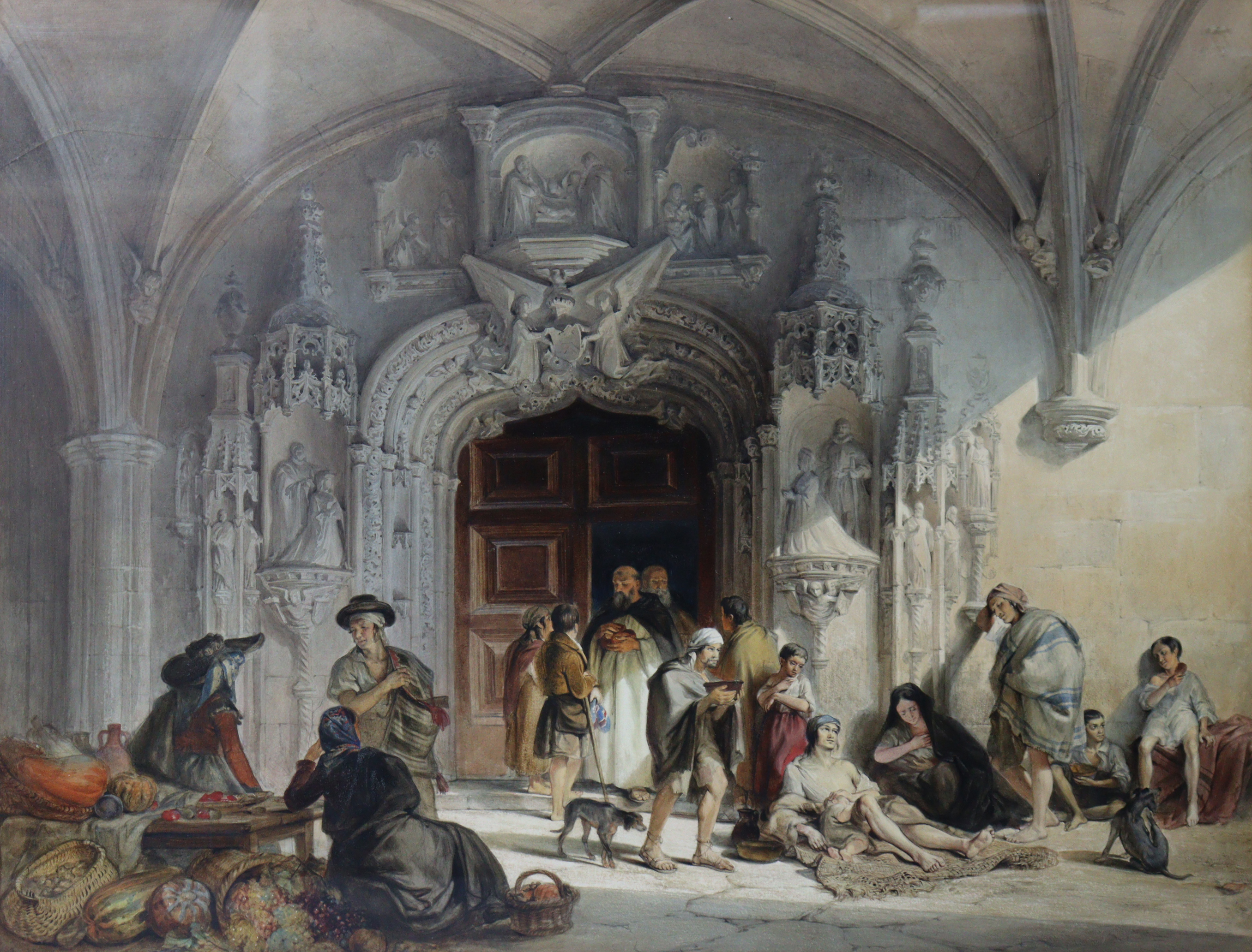 LOUIS HAGHE, P.R.I. (1806-1885). “Almsgiving, Spain”, signed & dated 1840, watercolour, 82cm x