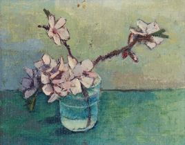 Dr SUZANNE CLARKE (Bristol, 20th C). “Cherry Blossom”, oil on board: 20.5cm x 25cm, inscribed verso,