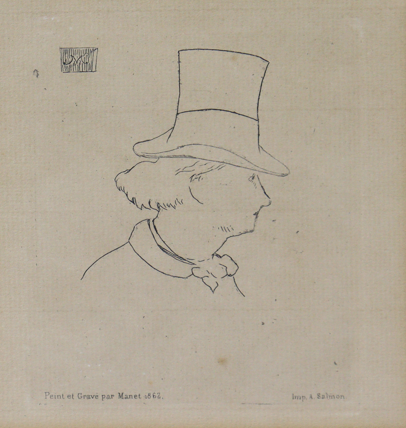 EDOUARD MANET (1832-1883) Charles Baudelaire in profile wearing a hat, etching, signed with