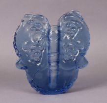 A blue art glass ‘butterfly’ vase, signed indistinctly and dated 2002, 21cm high x 18.5cm wide.