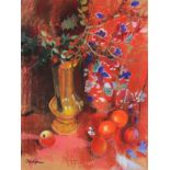 CLAIRE SPENCER (b. 1937) Still life of flowers and fruit, SIigned, Pastel, 73cm x 54cm, framed &