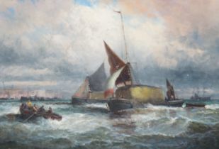 WILLIAM THORNLEY (fl. 1858-1898). Shipping on The Thames with haybarges & other vessels, signed “