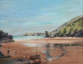 GERALD LAWTON (British, 20th C). “Llangrannog”, signed & dated ’76 lower right, oil on board, 38cm x