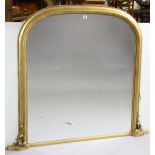 A 19th century-style gilt frame overmantel mirror with a beaded edge, raised border, & with a