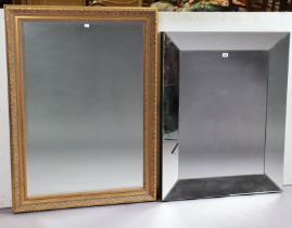 A rectangular bevelled frameless wall mirror 96cm x 76cm; & a gilt frame rectangular wall mirror
