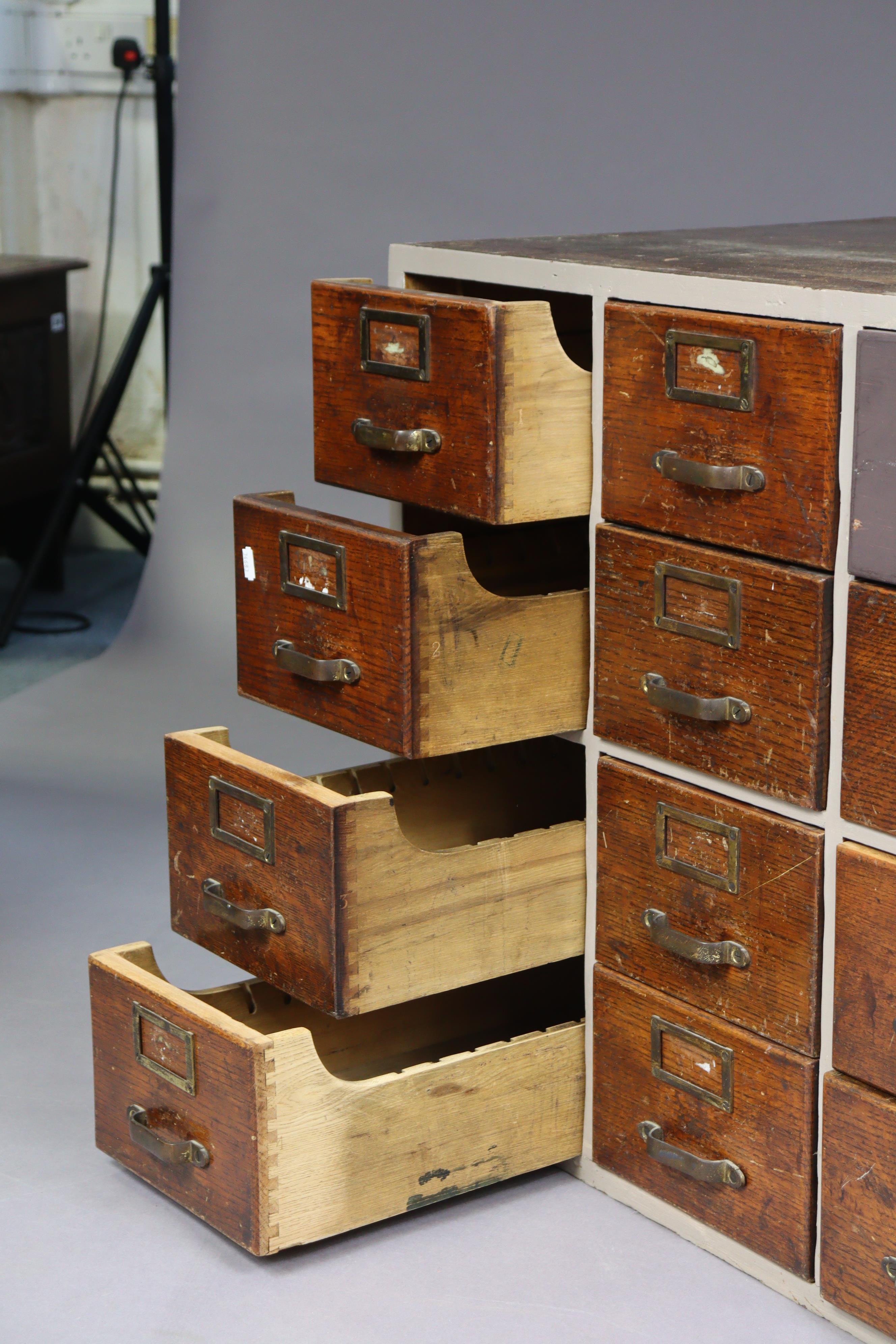 Another mid-20th century oak counter-top office chest fitted four banks of four drawers with brass - Image 7 of 14