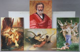 Eight modern oil paintings on canvas – all religious figure studies, all unframed.