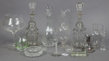 A Georgian wine glass with spiral-twist stem, & on round pedestal foot, 5¾” high; together with thre