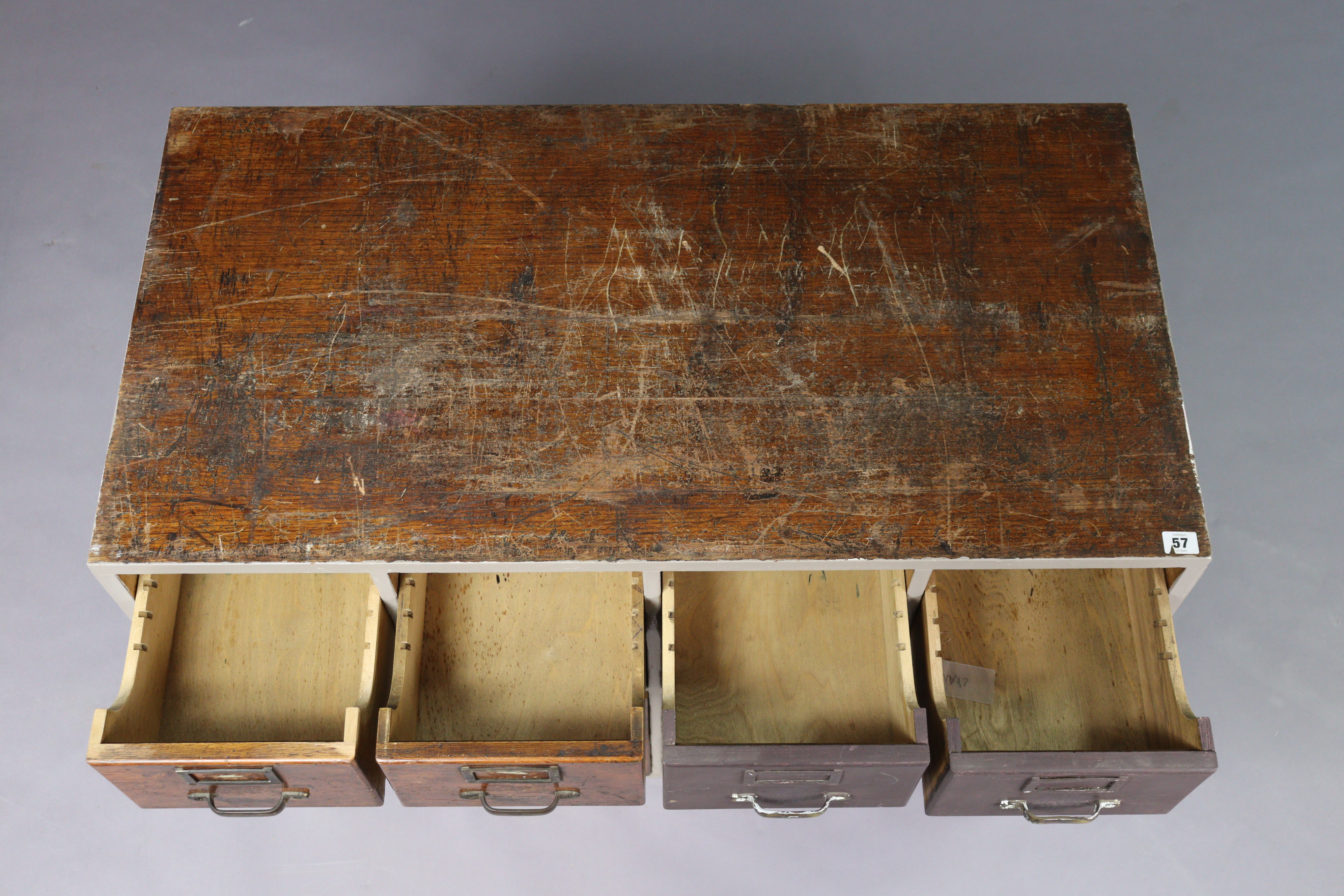 Another mid-20th century oak counter-top office chest fitted four banks of four drawers with brass - Image 14 of 14