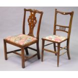 A Chippendale-style splat-back dining chair with a padded drop-in-seat, & on square legs with