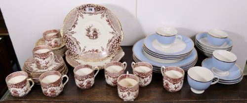 A Victorian china twenty-five-piece part tea service of white ground & with brown transfer-printed