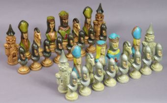 A set of 1970s ceramic medieval-style figural chessmen.