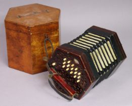 A vintage Lachenal & Co. of London concertina (No. 183313), with mahogany travelling case.