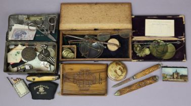 Two vintage sets of portable scales, both cased; a book containing preserved "Flowers of the Holy La