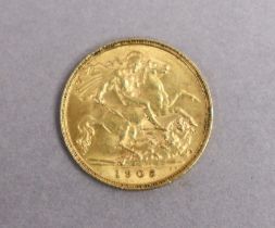 An Edwardian gold Half-Sovereign; 1905.