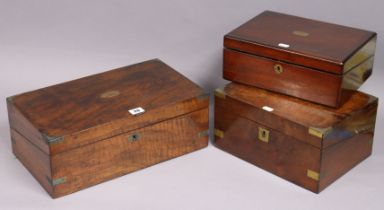 A 19th century mahogany writing slope with brass mounts & with a fitted interior, 40.5cm wide;