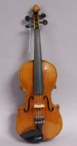 An early/mid-20th century violin & bow (violin 60cm long), with case.