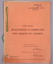 A WWII “Beaufighter II Aeroplane Two Merlin XX Engines” pilot’s note book, dated 1941.