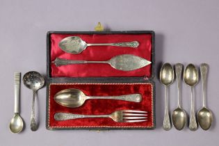 A set of four late Victorian silver teaspoons, London 1886; & various items of plated cutlery.