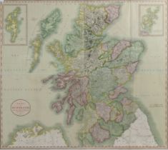 An early 19th century large coloured “A New Map of Scotland, From The Latest Authorities” By John