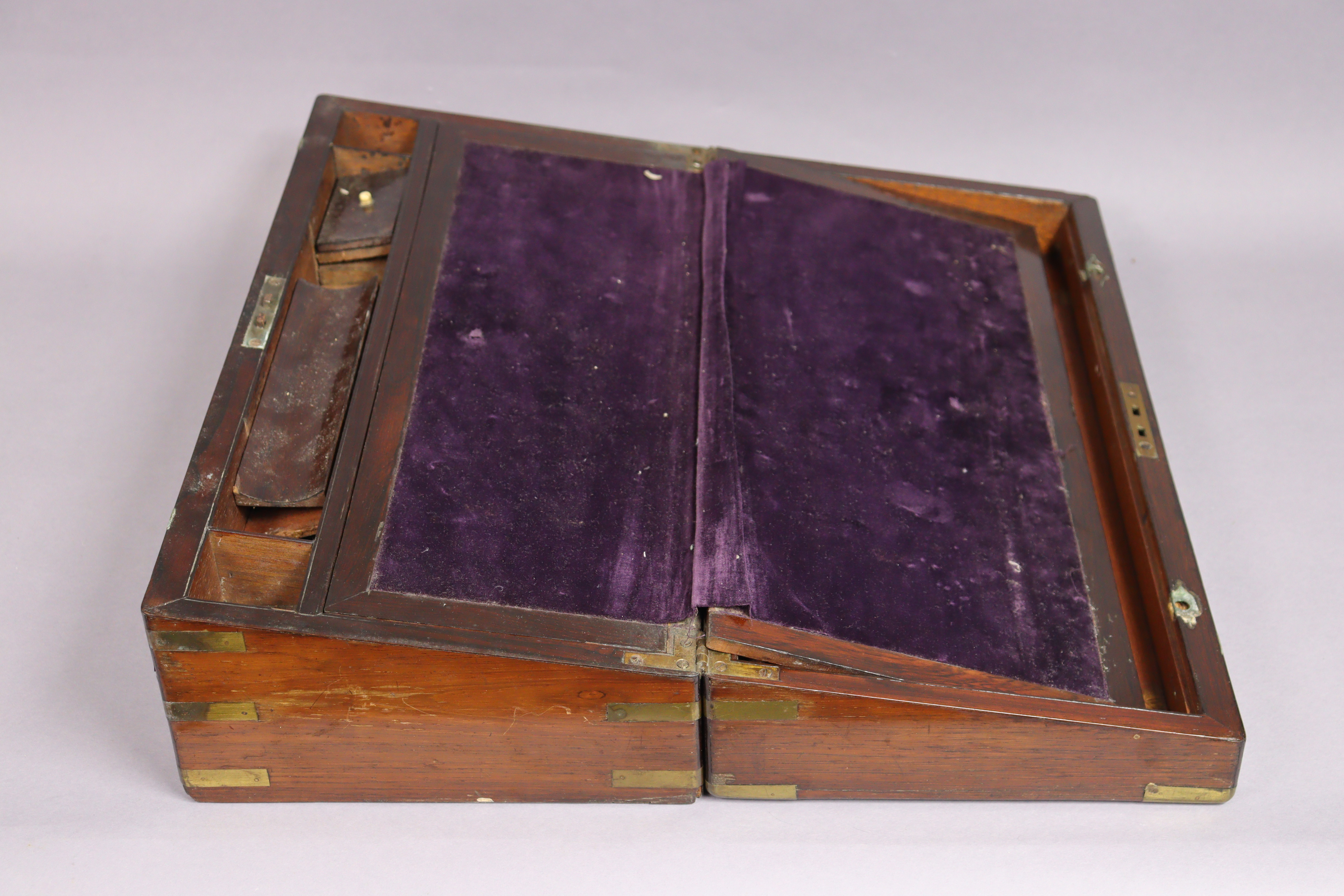 A 19th century large rosewood writing slope with brass mounts & fitted interior, 50cm wide. - Image 2 of 2