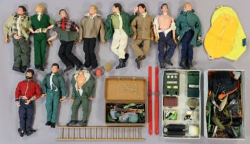 Eleven Action Man character figures (circa. 1960’s & 1970’s); & various ditto. Items of clothing,