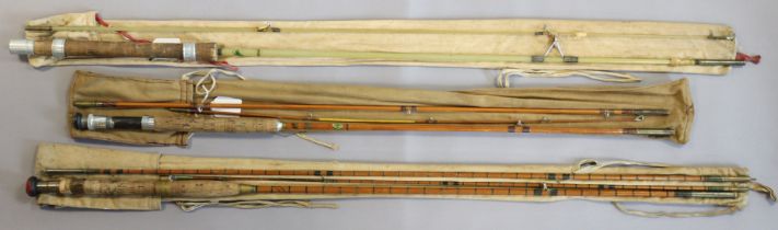 Bagnall & Kirkwood split-cane three-piece fly-fishing rod; a Lee ditto; & a Martin James fibre-glass