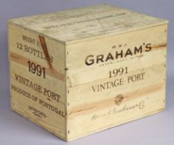 A case of twelve bottles of Graham's 1991 vintage port (75cl, case sealed).