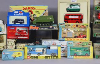A Corgi die-cast gift set “Land Rover And Rice’s Beaufort Double Horse Box” (Set 15); a Dinky die-