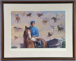 A large Limited Edition coloured print after B. R. Linkcater titled “Frankie Dettori’s Ascot