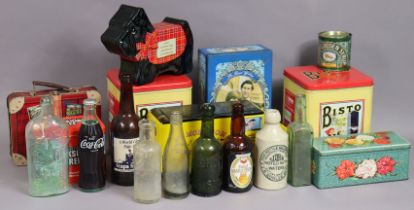 Nine various Vintage bottles; & various advertising tins.