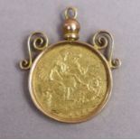 A Victorian gold Half-Sovereign, 1893; forming a pendant with 9ct. scroll mount.