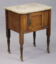 A late 19th/early 20th century small mahogany marble-top washstand enclosed by a centre panel