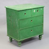 A Victorian green painted pine small chest fitted two short & two long graduated drawers, & on