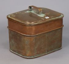 A vintage copper rectangular bread bin, 42cm wide x 33cm high.